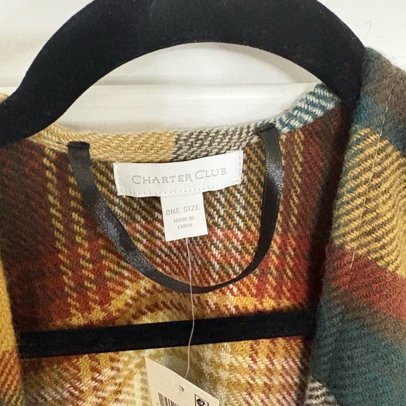 NWT Charter Club Spice Multicolor Plaid Fringe Topper Shawl Wrap - Picture 4 of 4